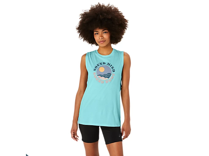 WOMEN'S ASICS SUN IN THE SKY SLOGAN MUSCLE TEE