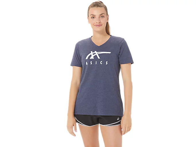 WOMEN'S ASICS STRIPES V-NECK