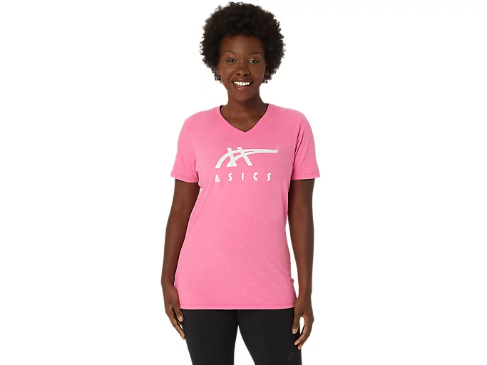 WOMEN'S ASICS STRIPES V-NECK