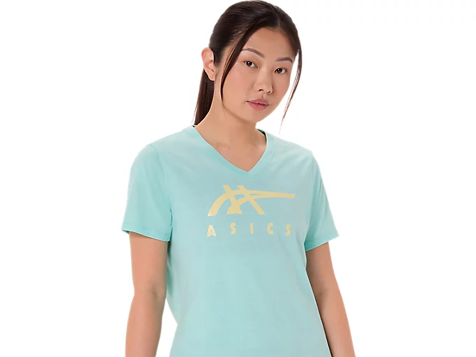 WOMEN'S ASICS STRIPES V-NECK